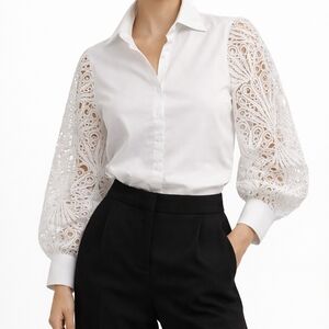BloomChic Blouse with Eyelet Sleeves White 1X